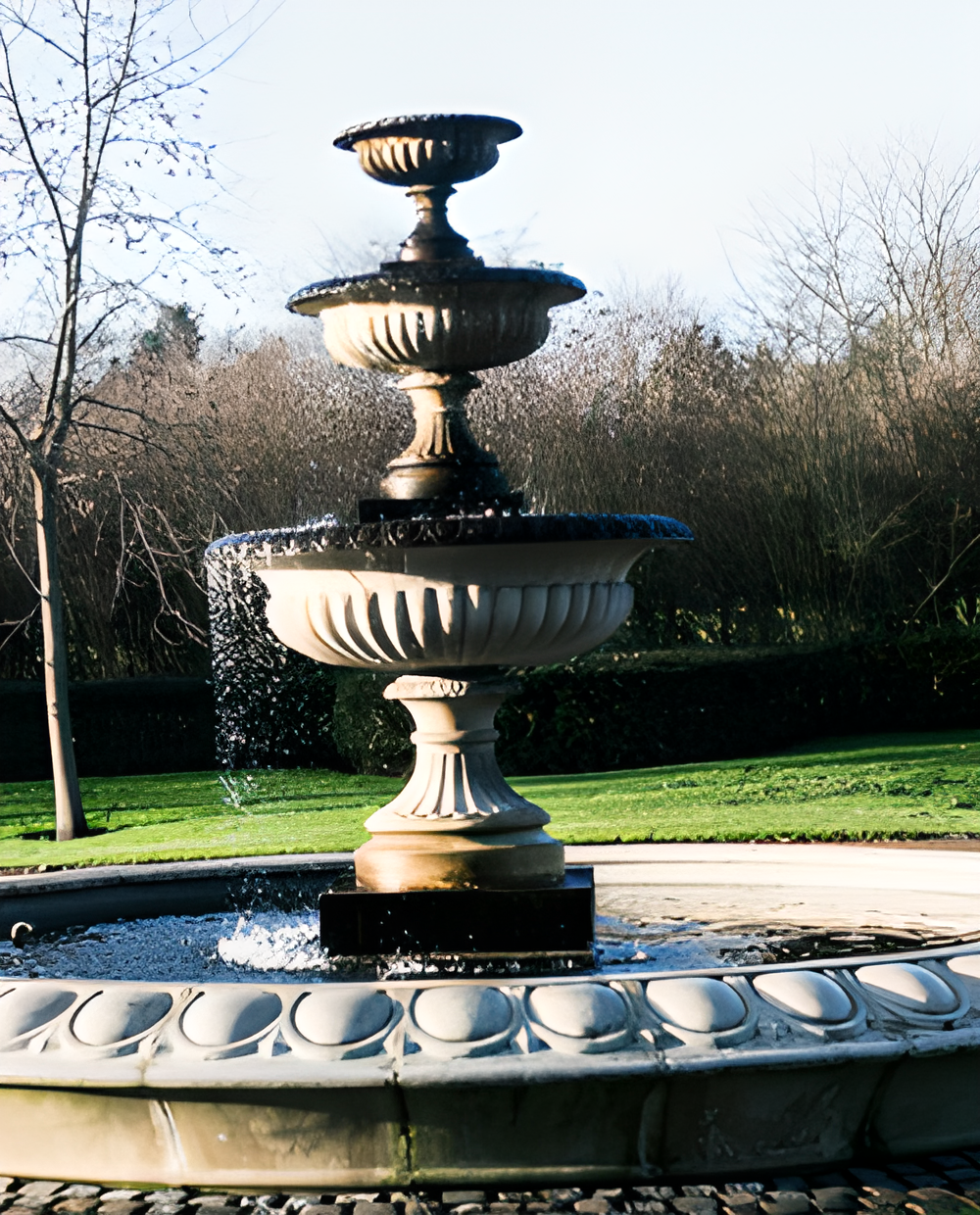 A multi-level tiered water feature