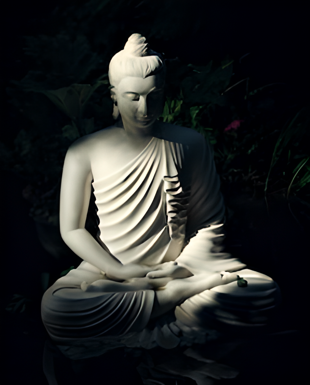 A garden water fountain featuring Buddha