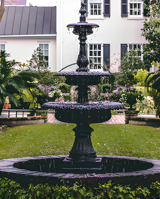 A well-maintained fountain with clear water.