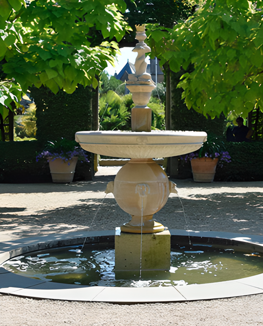 A winterized water feature shielded from chilly weather.