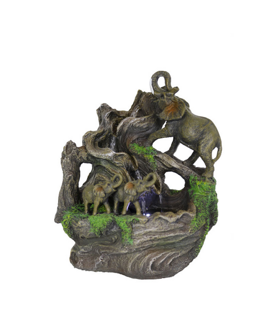 Ora - Elephants Lighting Water Feature Fountain 32cm