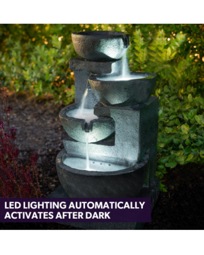 Lume - Solar 4 Bowl Lighting Water Feature Fountain