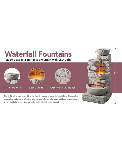 Opal - 4 Tier Lighting Bowls Water Feature Fountain