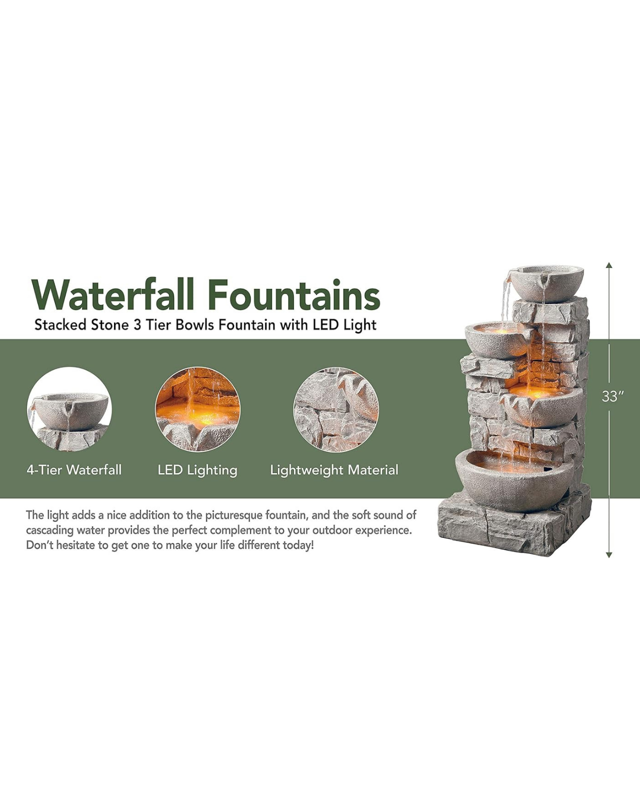 Opal - 4 Tier Lighting Bowls Water Feature Fountain