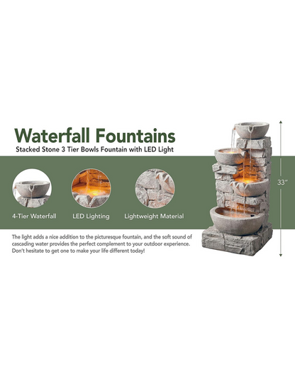 Opal - 4 Tier Lighting Bowls Water Feature Fountain