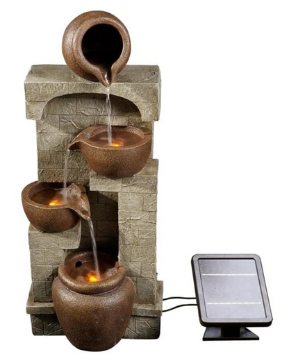 Inrush - Solar 4 Tier  Bowls Lighting Water Feature