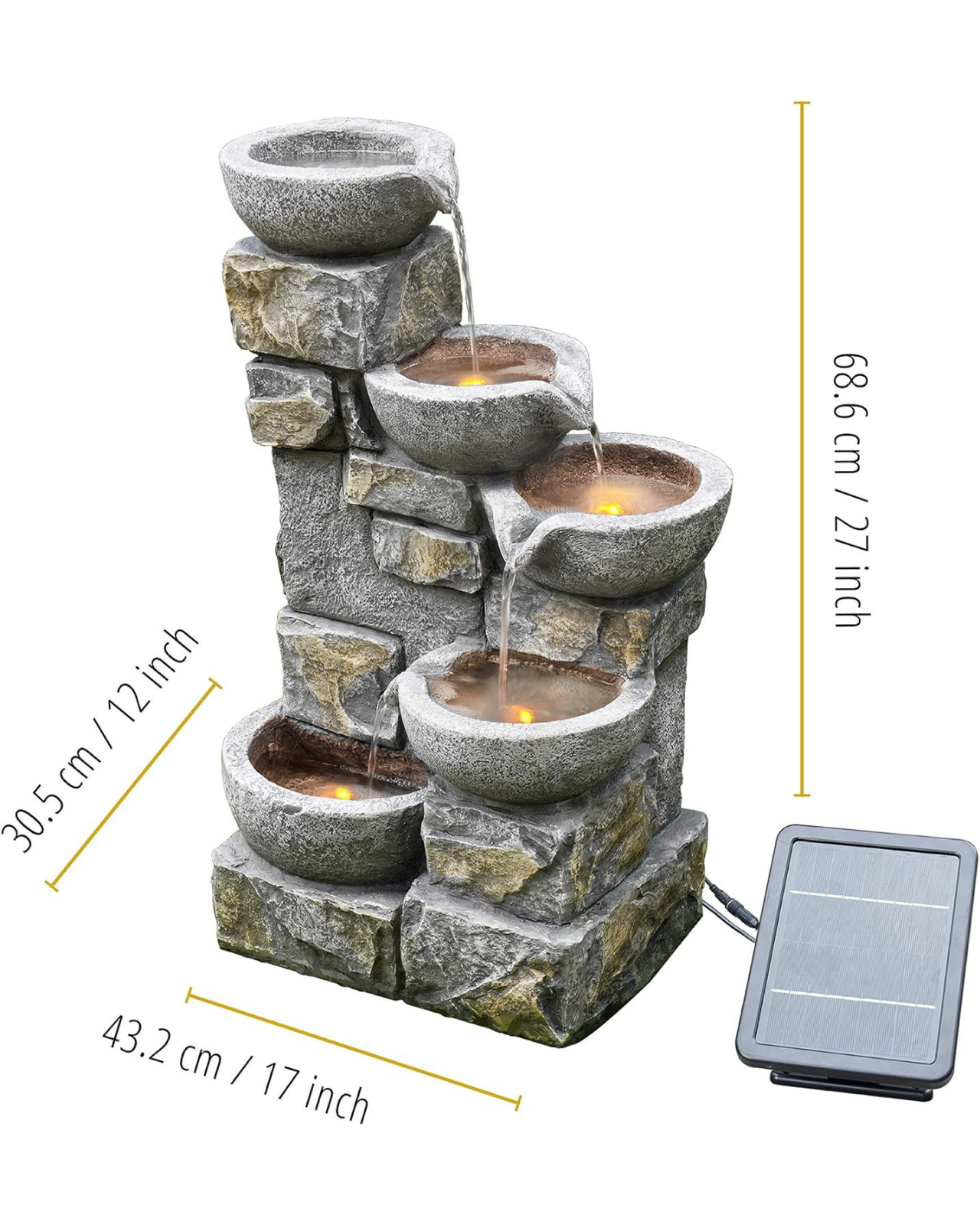 Jet - Solar 5 Tier Bowls Lighting Water Feature Fountain