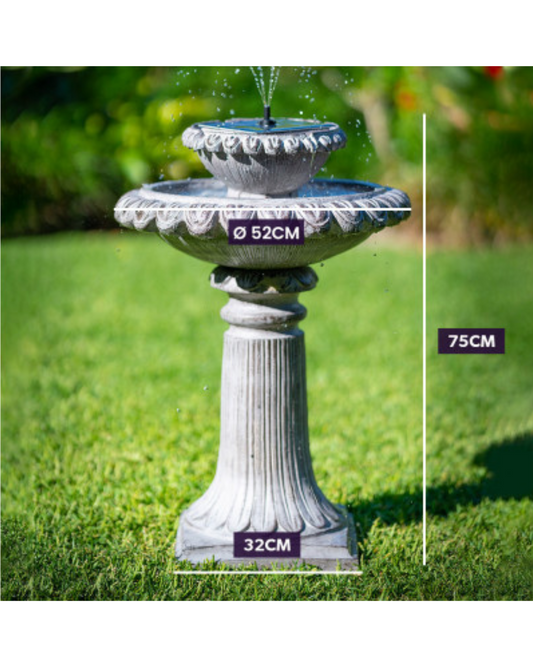Qui - Solar 2 Tier Lighting Bird Bath Water Feature Fountain