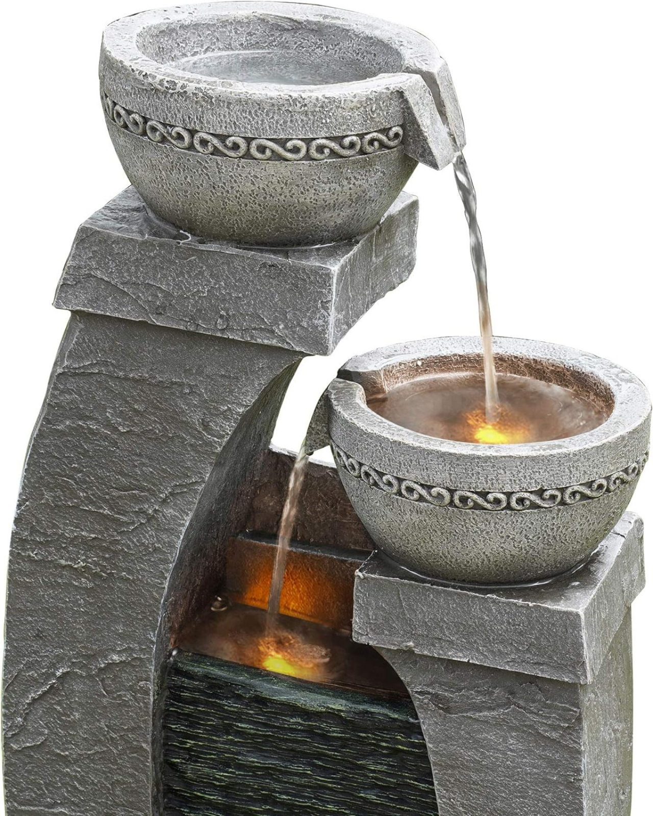 Isle - Solar 2 Bowls Tiered Lighting Water Feature Fountain