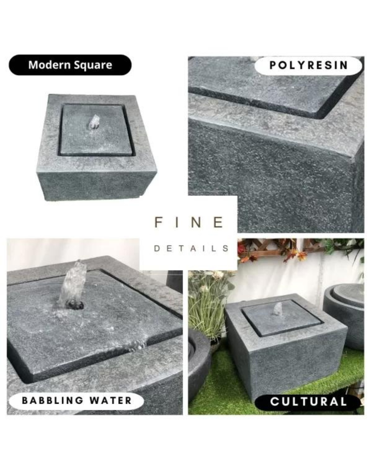 Elixir - Modern Square Bubbler Wall LED Light Water Feature