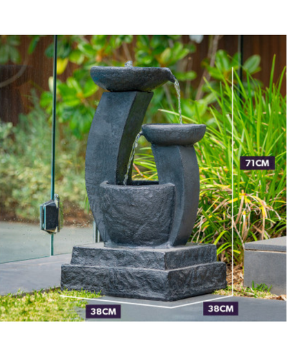 Solar 3 Bowl Lighting Bird Bath Water Feature Fountain