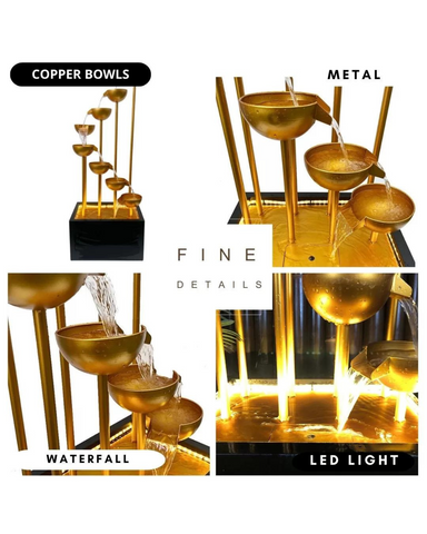 AweFlow - Cascading Copper Bowls Waterfall Water Feature