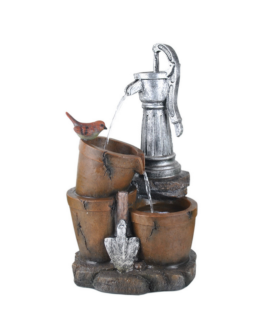 Sift - Hand Pump Bowls Bird Lighting Water Feature 54cm