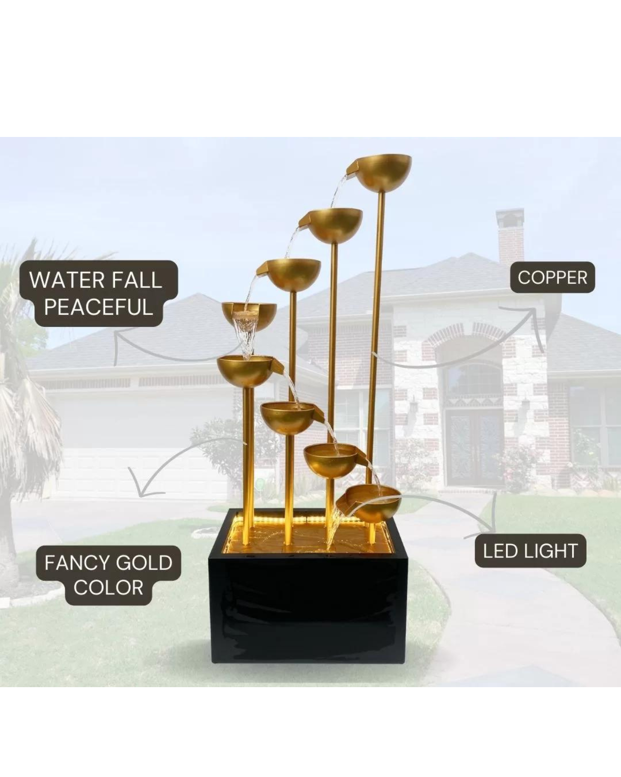 AweFlow - Cascading Copper Bowls Waterfall Water Feature