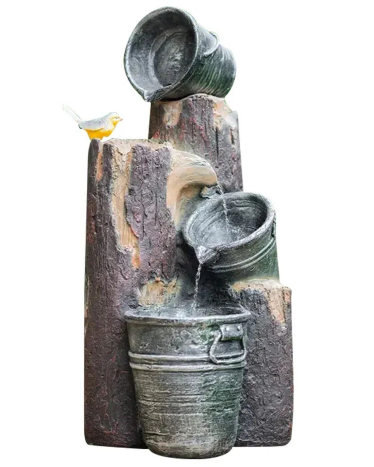 Naida - Solar Rustic Birds Buckets Water Feature