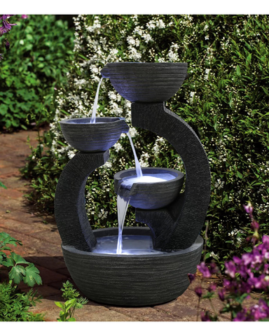 Glida- Cascading Lighting 3 Bowls Waterfall Water Feature