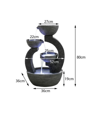 Glida- Cascading Lighting 3 Bowls Waterfall Water Feature