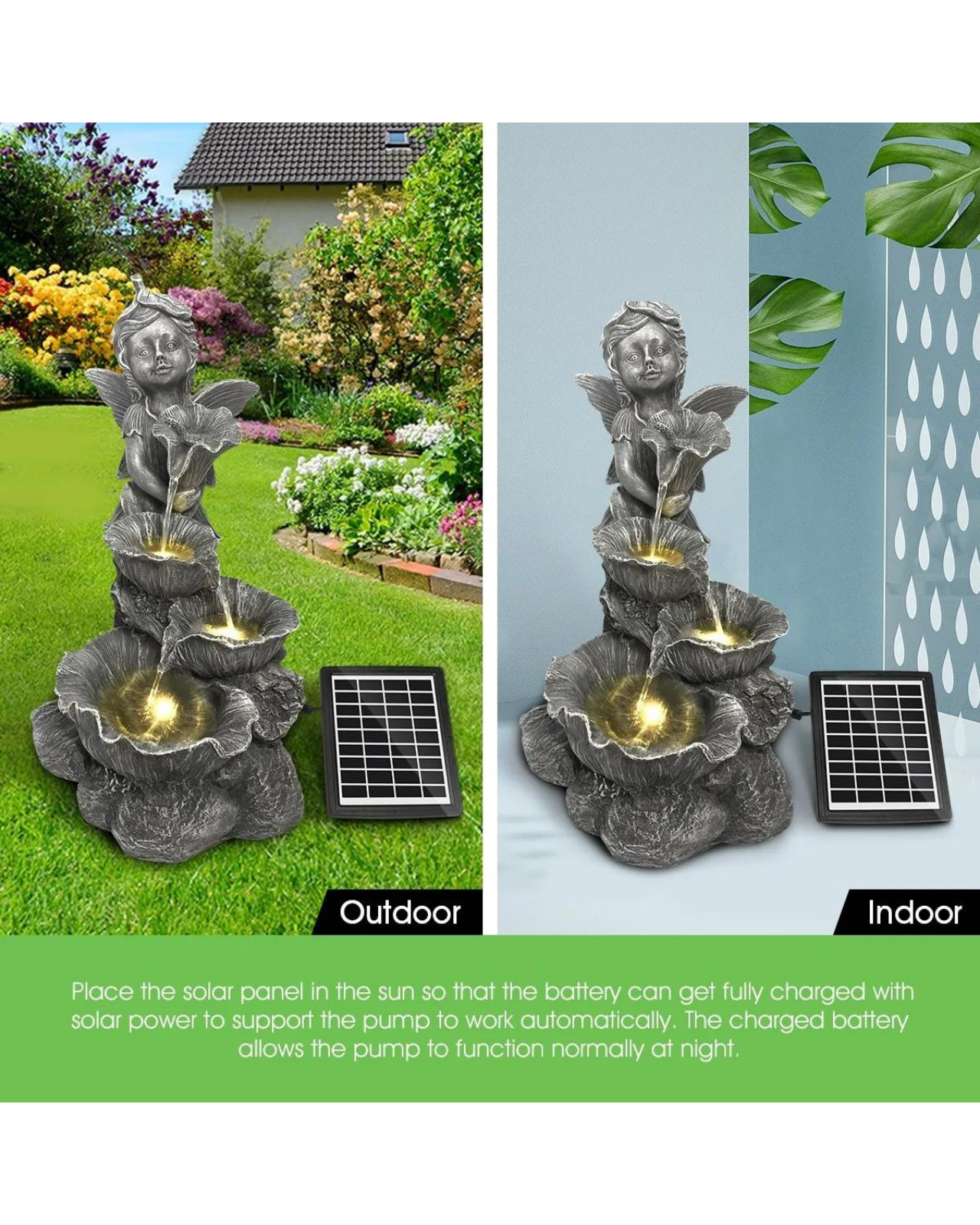 Luna - Solar Fairy 4 Tier Lighting Water Feature Bird Bath