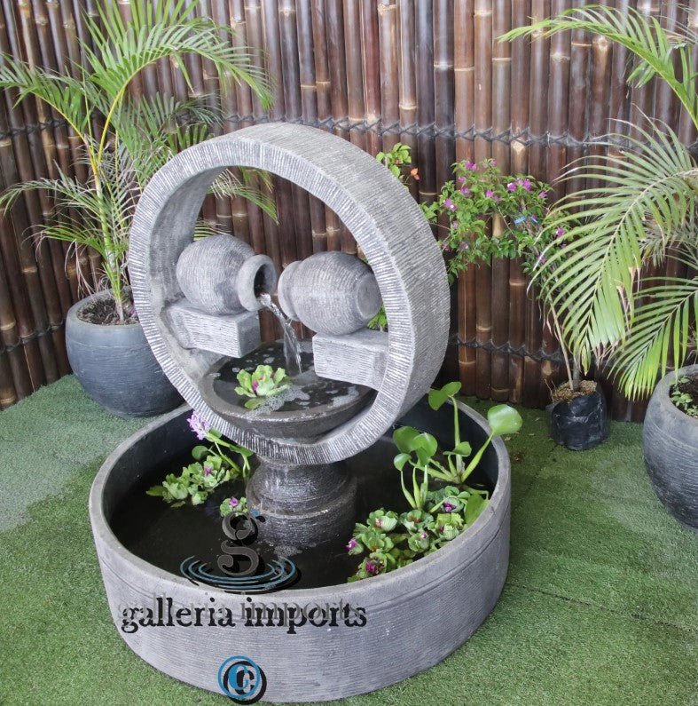 Outfall - Balinese Concrete Bowl Sphere Pond Water Feature 122cm