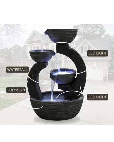 Glida- Cascading Lighting 3 Bowls Waterfall Water Feature