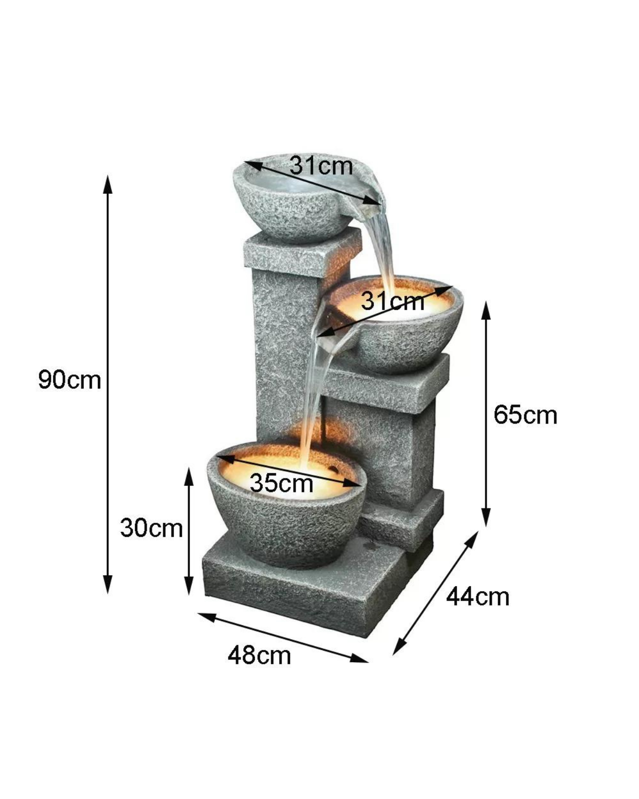 Mist- Cascading Lighting 3 Bowls Waterfalls Water Feature