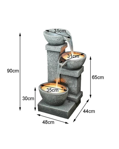 Mist- Cascading Lighting 3 Bowls Waterfalls Water Feature