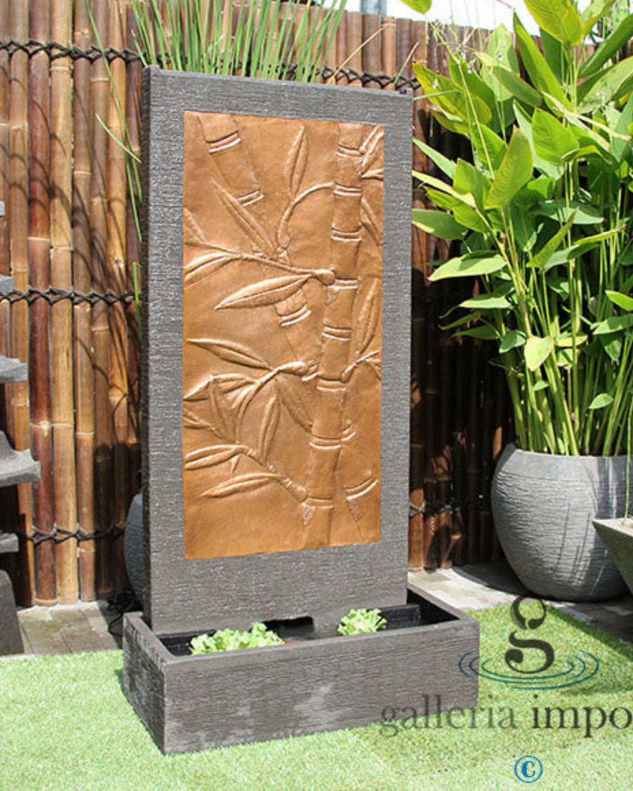 Gegar - Balinese Concrete Copper Bamboo Wall Water Feature