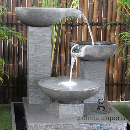 Flowage - Balinese Concrete Trio 3 Tier Water Feature 120cm