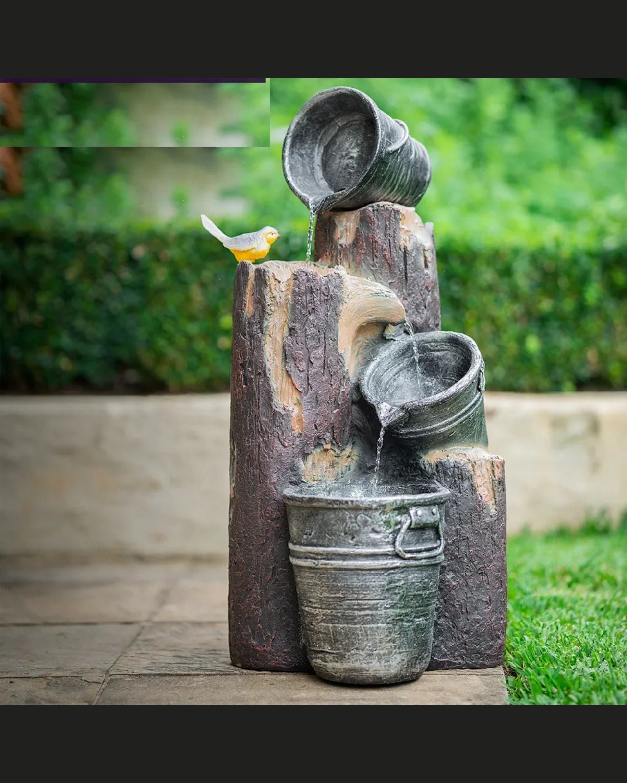 Naida - Solar Rustic Birds Buckets LED Light Water Feature