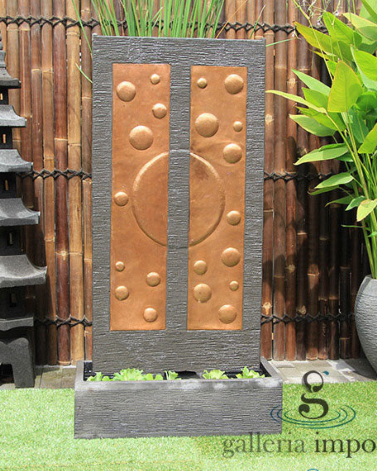 Creek - Balinese Concrete Copper Bubble Wall Water Feature