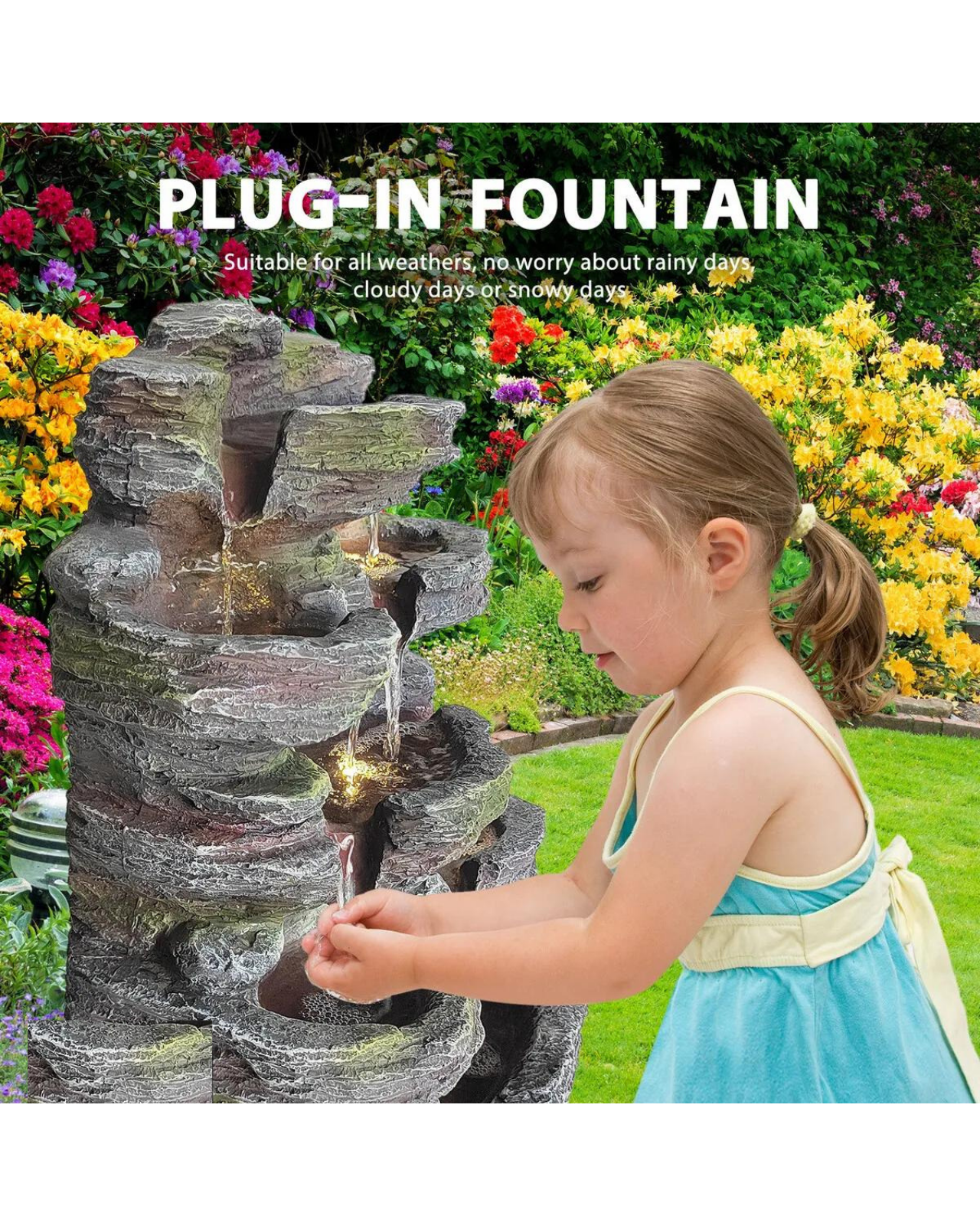 Flora - 5 Tier Rocky Waterfall Lighting Water Feature