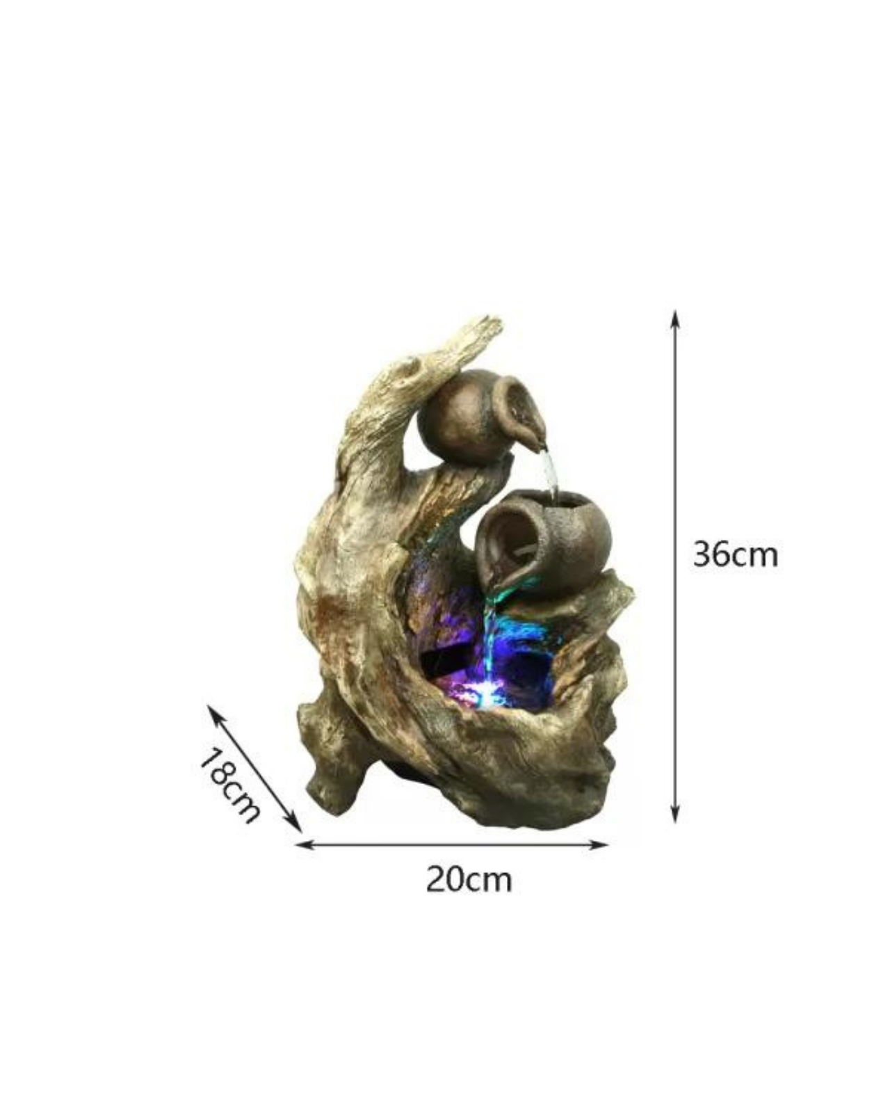 Basin- Tabletop Pots Waterfall Water Feature with Tree Log