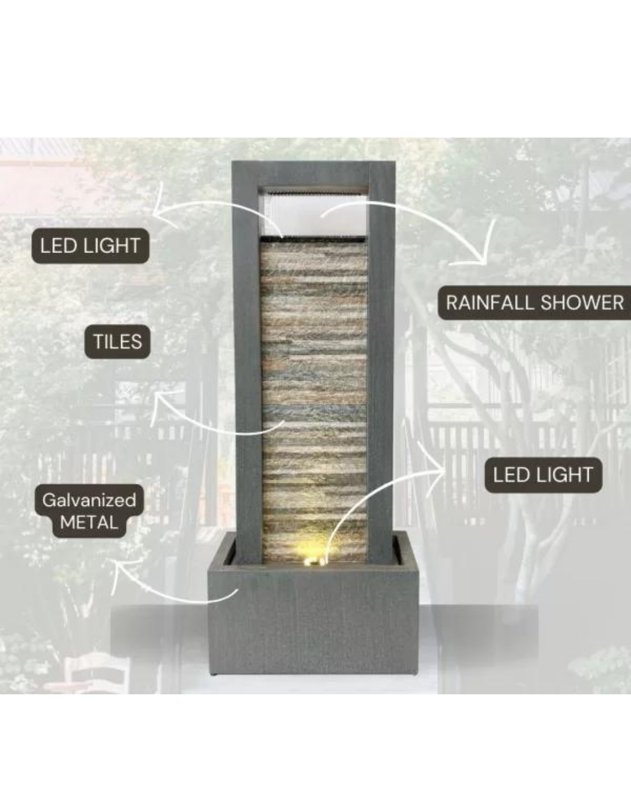 Rain Curtain Shower Modern Wall LED Light Water Feature