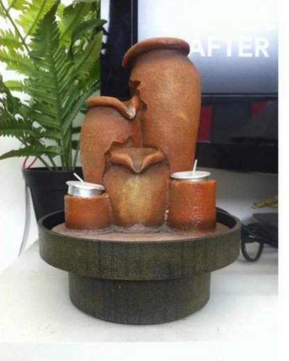 Tabletop Cascading 3 Pots Water Feature with 2 candles