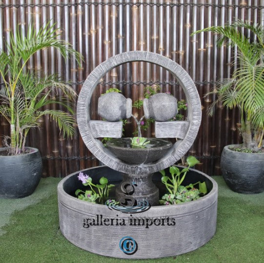 Outfall - Balinese Concrete Bowl Sphere Pond Water Feature 122cm