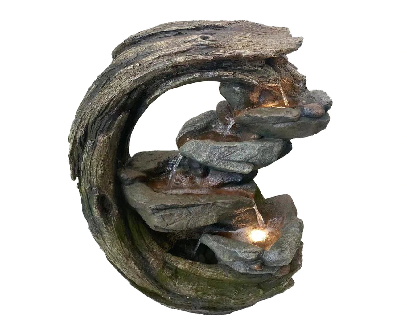 Rivet- Cascading Lighting Waterfall Log Rock Water Feature