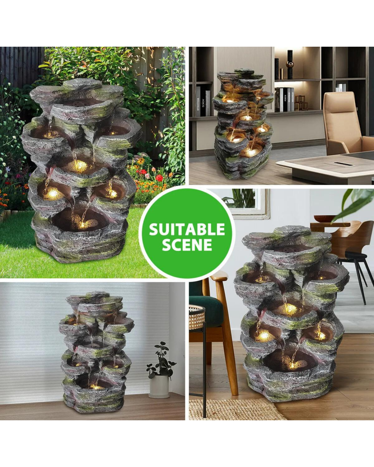 Flora - 5 Tier Rocky Waterfall Lighting Water Feature