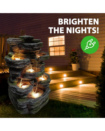 Flora - 5 Tier Rocky Waterfall Lighting Water Feature