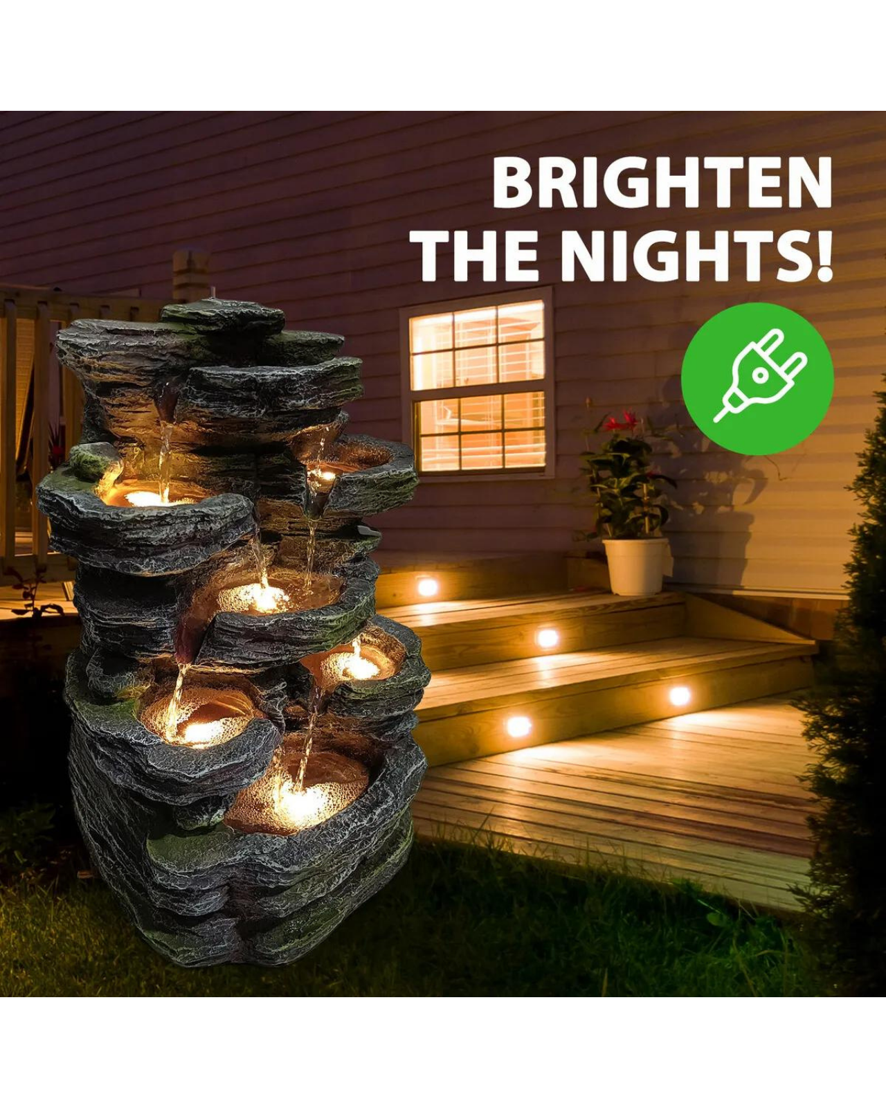 Flora - 5 Tier Rocky Waterfall Lighting Water Feature