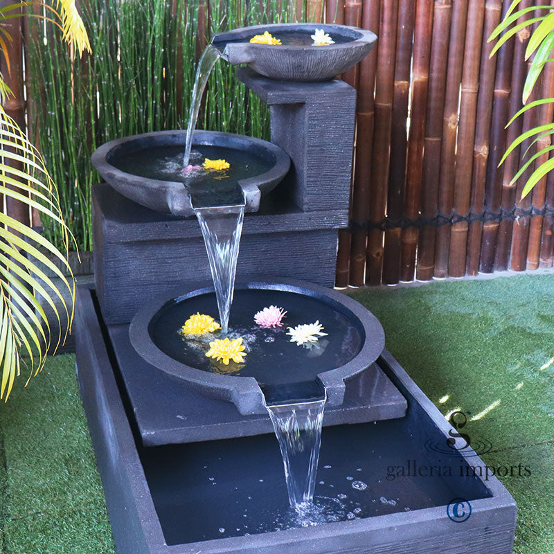 Glacier - Balinese Concrete Trio 3 Tier Bowls Water Feature