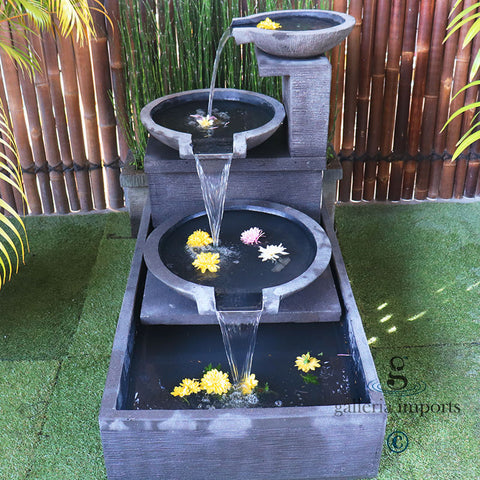 Glacier - Balinese Concrete Trio 3 Tier Bowls Water Feature