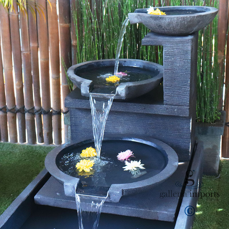 Glacier - Balinese Concrete Trio 3 Tier Bowls Water Feature