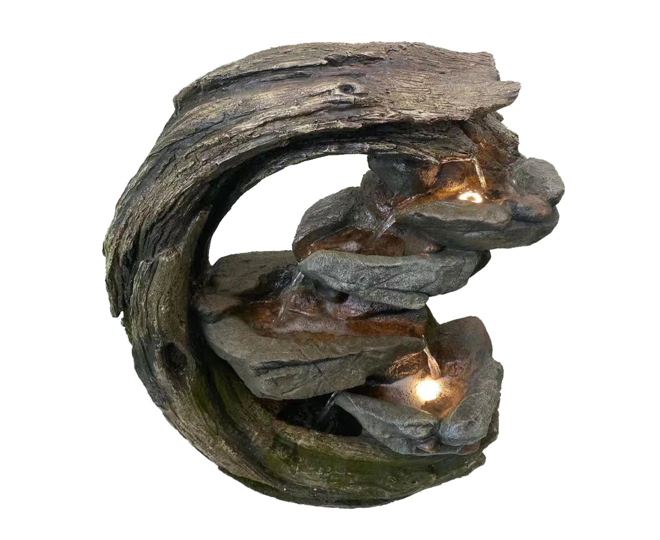 Rivet- Cascading Lighting Waterfall Log Rock Water Feature