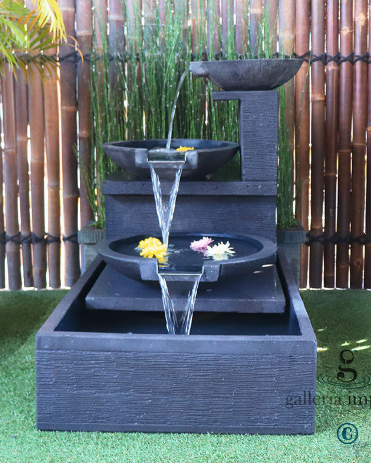 Glacier - Balinese Concrete Trio 3 Tier Bowls Water Feature