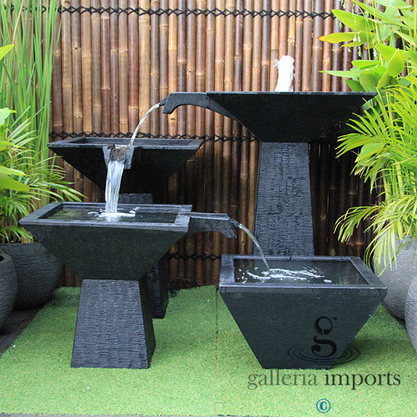 Puddle - Balinese Concrete 3 Tier Cascading Water Feature