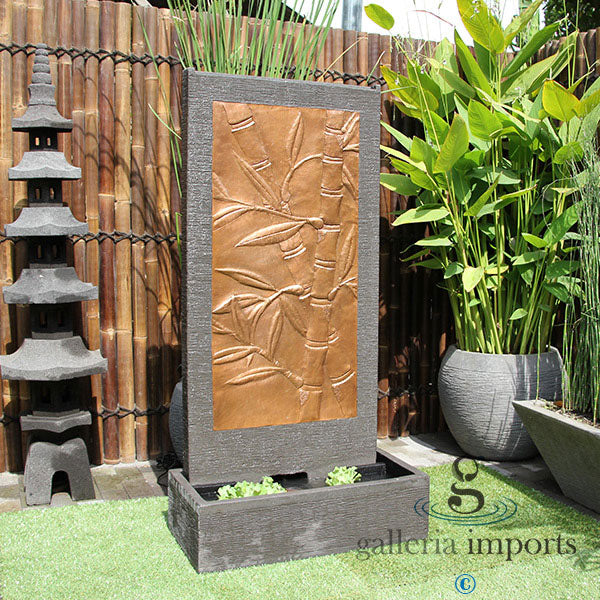 Gegar - Balinese Concrete Copper Bamboo Wall Water Feature