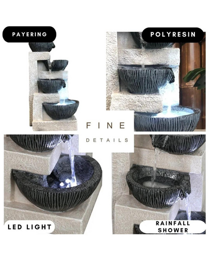 Tabletop Cascading Lighting 4 Bowls Waterfall Water Feature