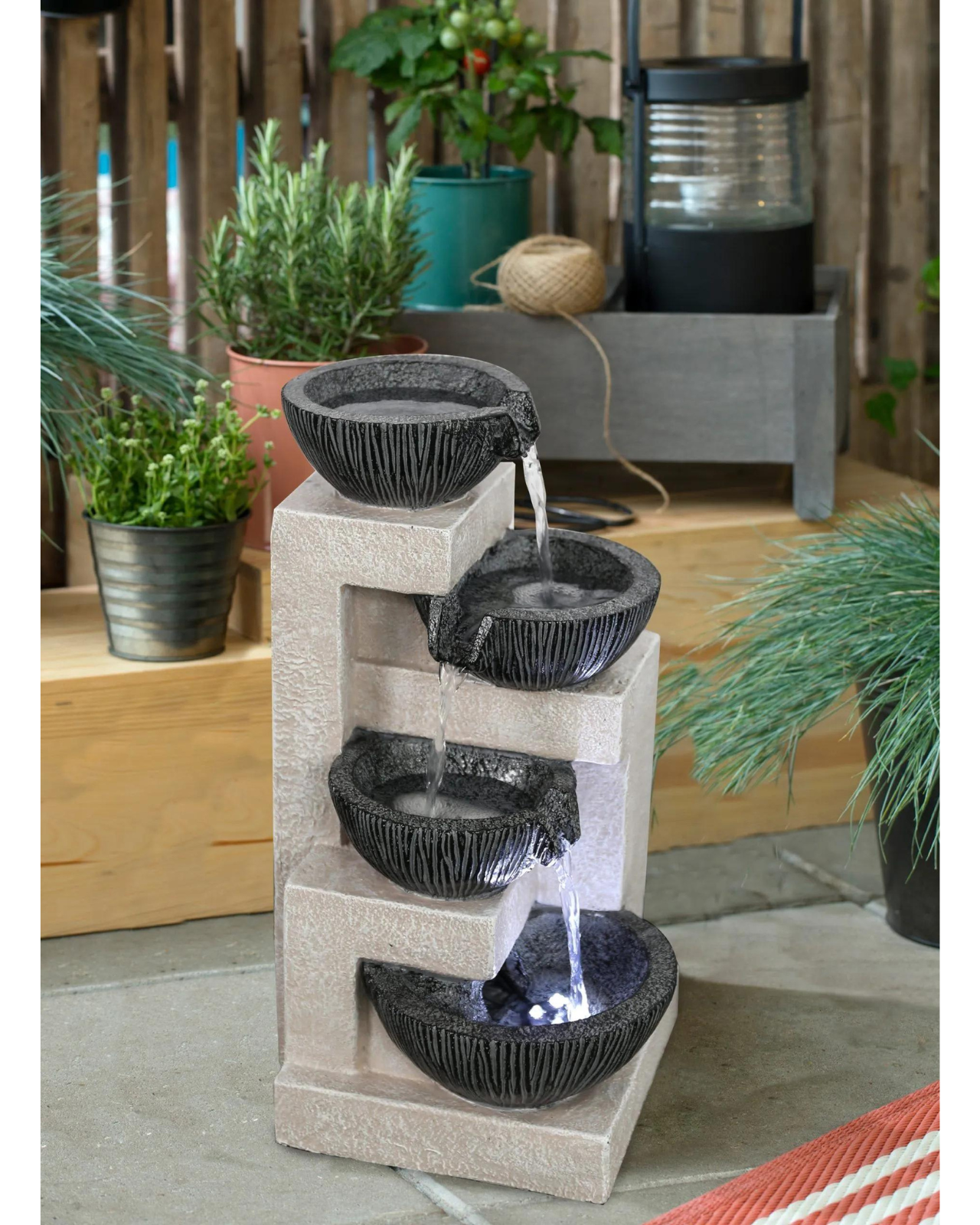 Tabletop Cascading Lighting 4 Bowls Waterfall Water Feature