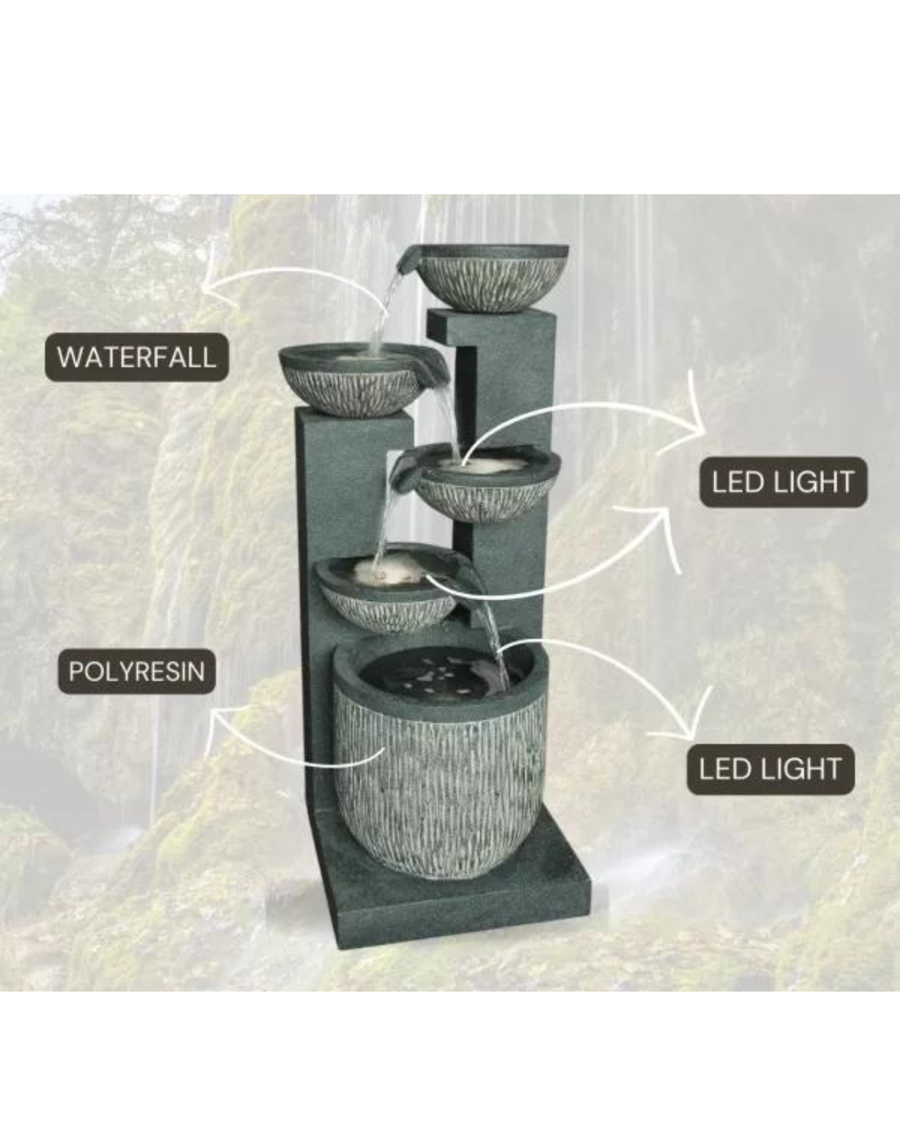 Swale - Cascading Lighting 5 Bowl Waterfall Water Feature