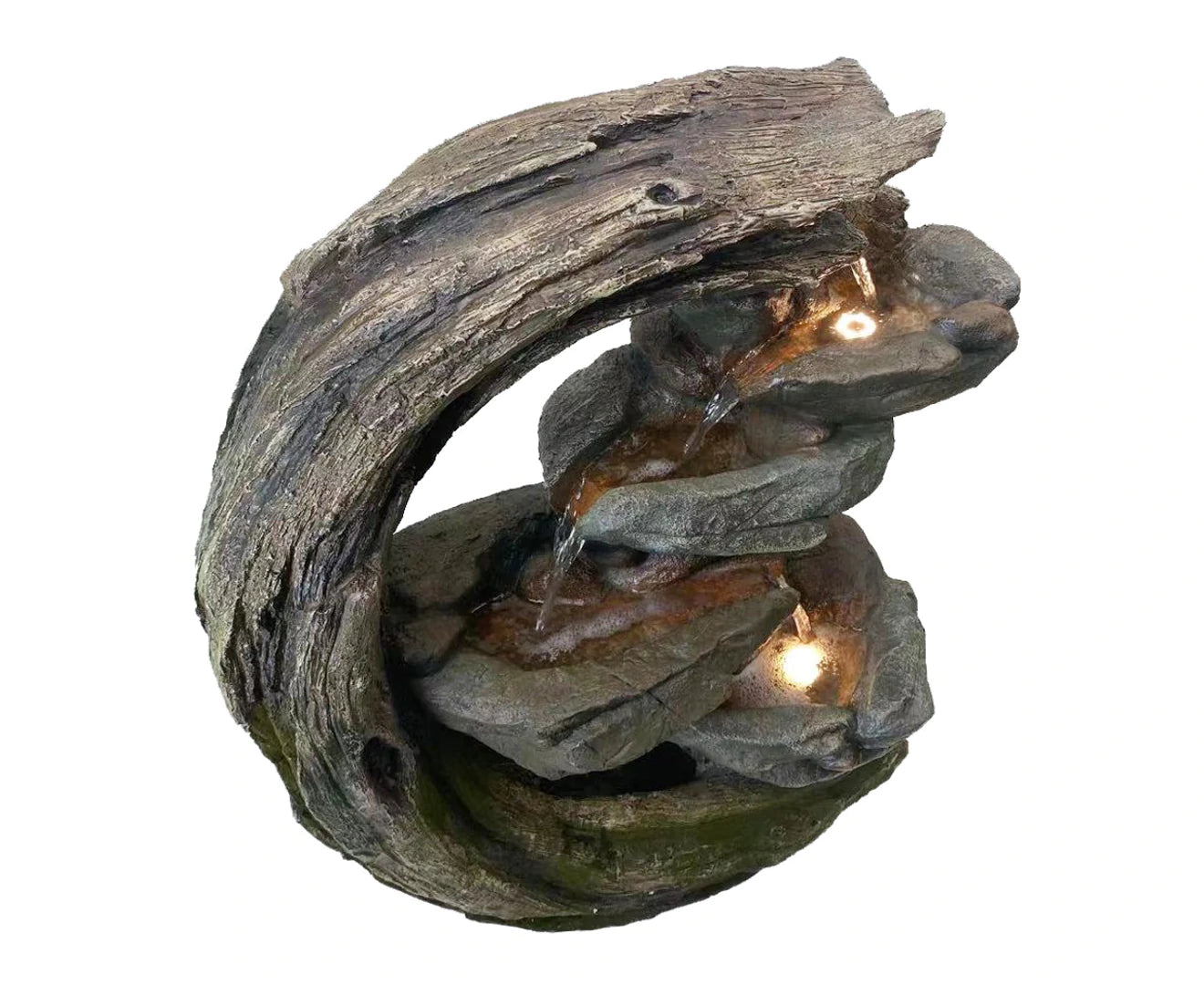 Rivet- Cascading Lighting Waterfall Log Rock Water Feature